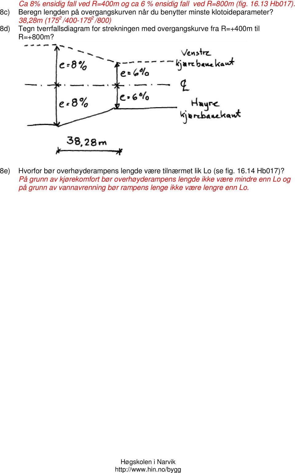 38,28m (175 2 /400-175 2 /800) 8d) Tegn tverrfallsdiagram for strekningen med overgangskurve fra R=+400m til R=+800m?