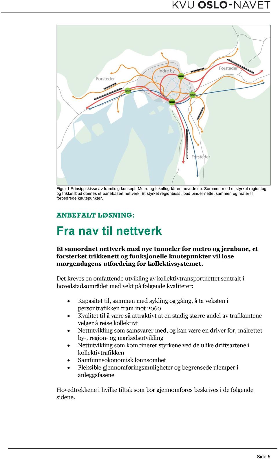 ANBEFALT LØSNING: Fra nav til nettverk Et samordnet nettverk med nye tunneler for metro og jernbane, et forsterket trikkenett og funksjonelle knutepunkter vil løse morgendagens utfordring for