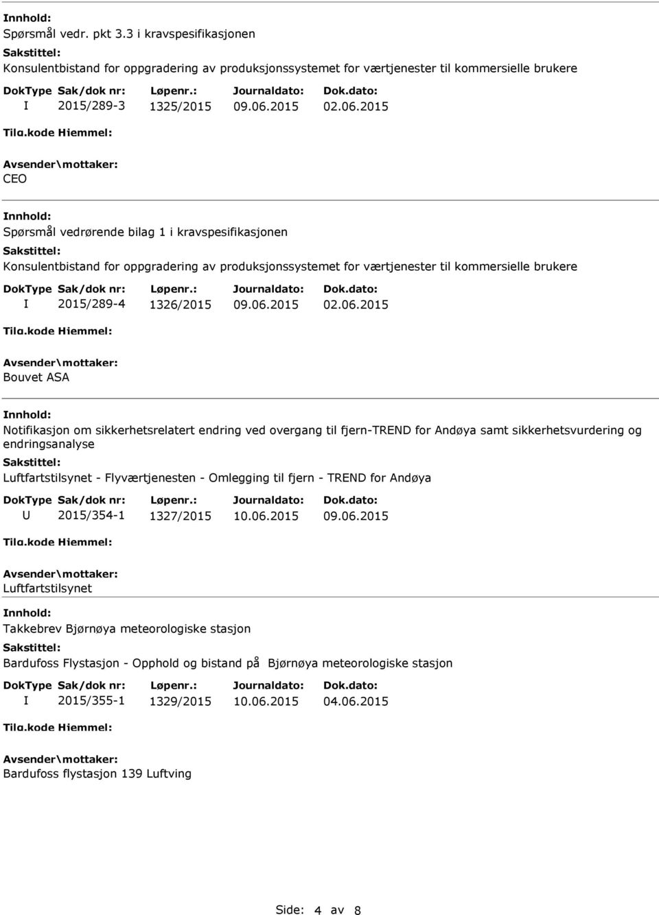 Konsulentbistand for oppgradering av produksjonssystemet for værtjenester til kommersielle brukere 2015/289-4 1326/2015 Bouvet ASA Notifikasjon om sikkerhetsrelatert endring ved overgang til