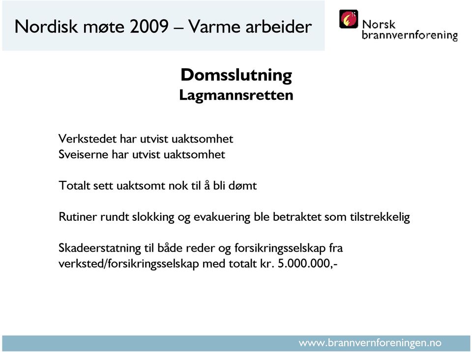 slokking og evakuering ble betraktet som tilstrekkelig Skadeerstatning til