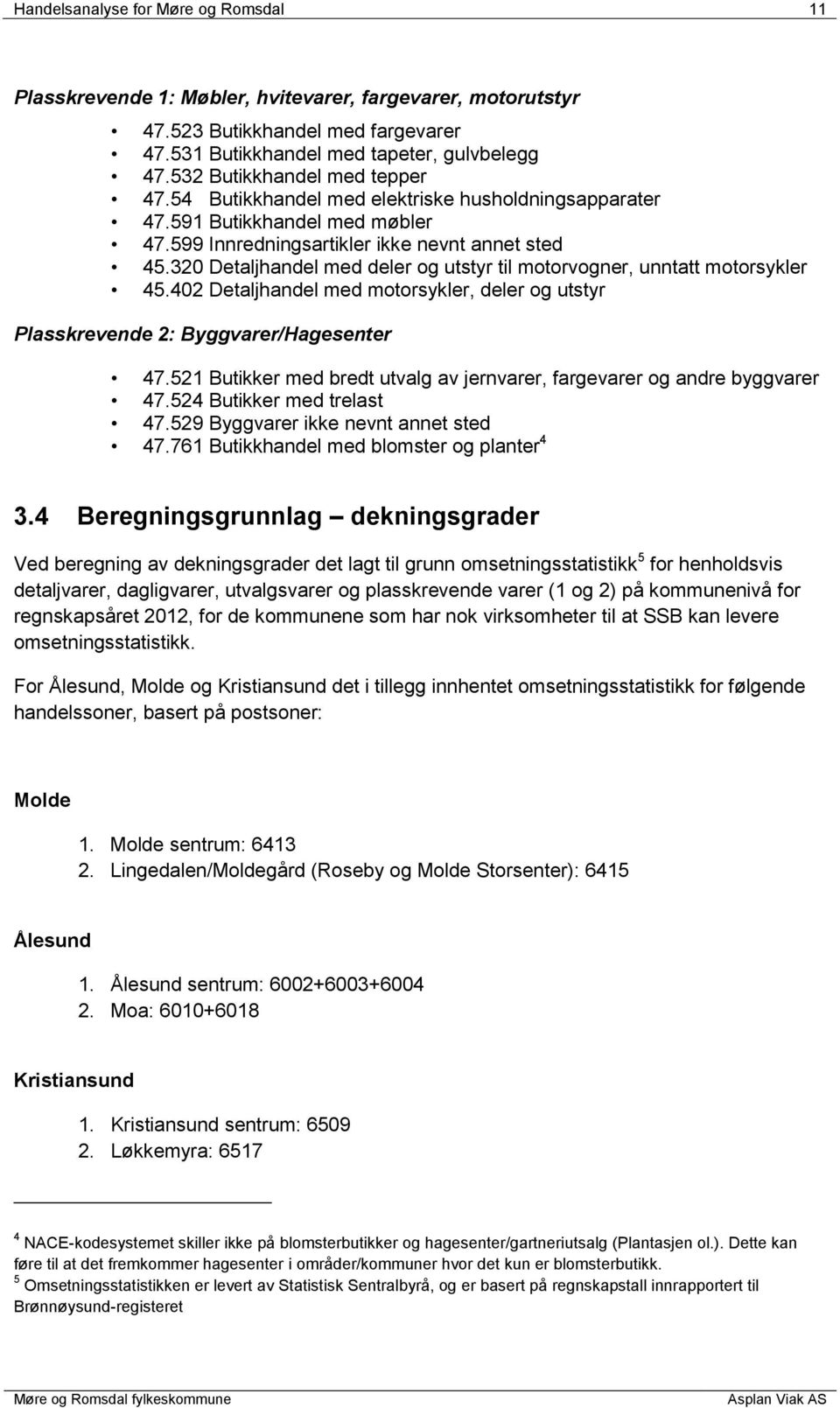 320 Detaljhandel med deler og utstyr til motorvogner, unntatt motorsykler 45.402 Detaljhandel med motorsykler, deler og utstyr Plasskrevende 2: Byggvarer/Hagesenter 47.