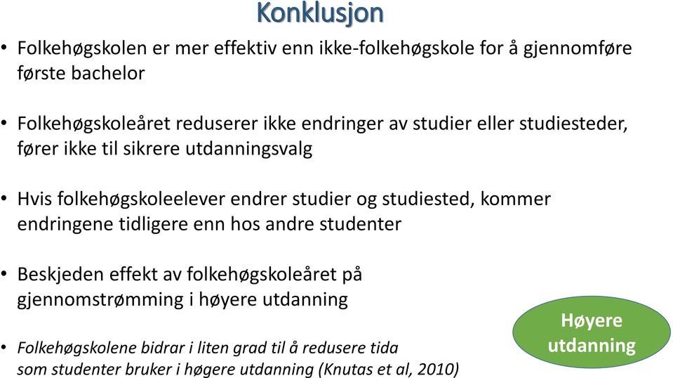 studiested, kommer endringene tidligere enn hos andre studenter Beskjeden effekt av folkehøgskoleåret på gjennomstrømming i høyere