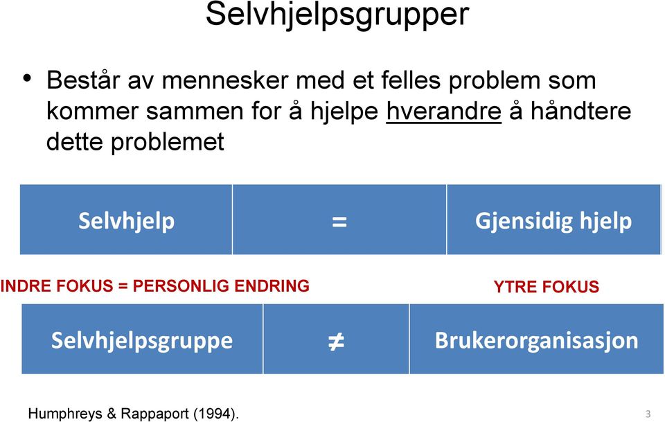 Selvhjelp = Gjensidig Selvhjelp hjelp INDRE FOKUS = PERSONLIG