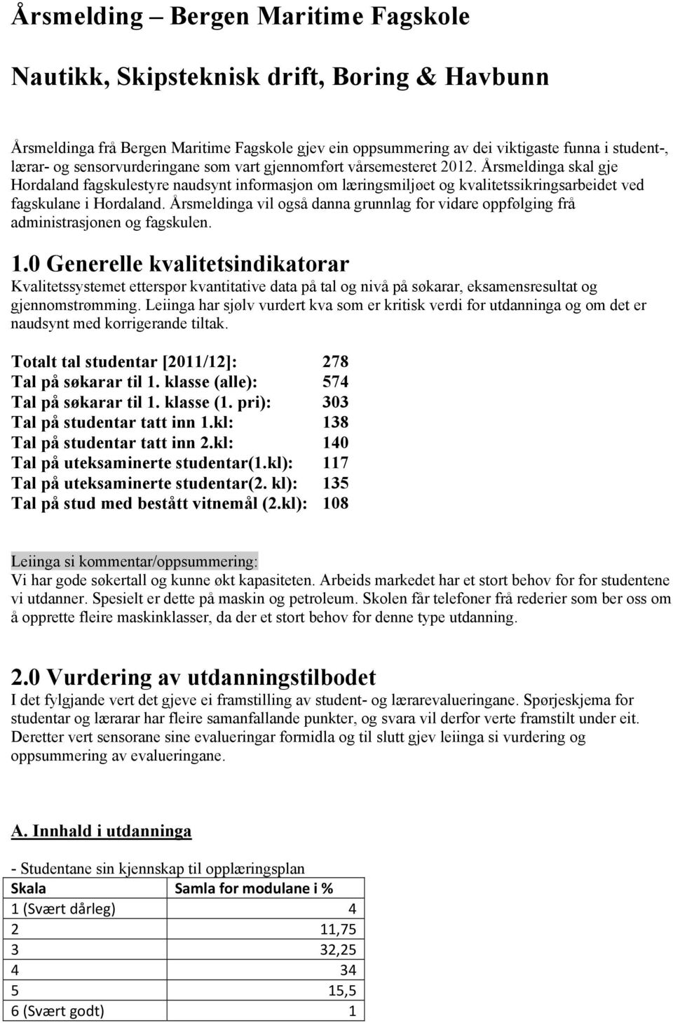 Årsmeldinga vil også danna grunnlag for vidare oppfølging frå administrasjonen og fagskulen. 1.