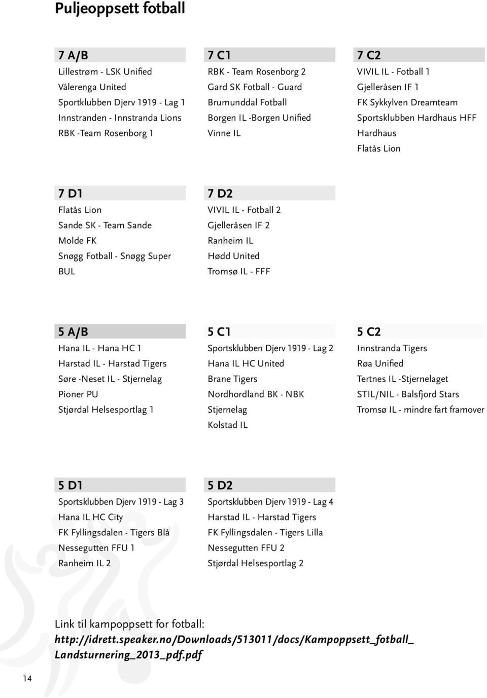 - Team Sande Molde FK Snøgg Fotball - Snøgg Super BUL 7 D2 VIVIL IL - Fotball 2 Gjelleråsen IF 2 Ranheim IL Hødd United Tromsø IL - FFF 5 A/B Hana IL - Hana HC 1 Harstad IL - Harstad Tigers Søre