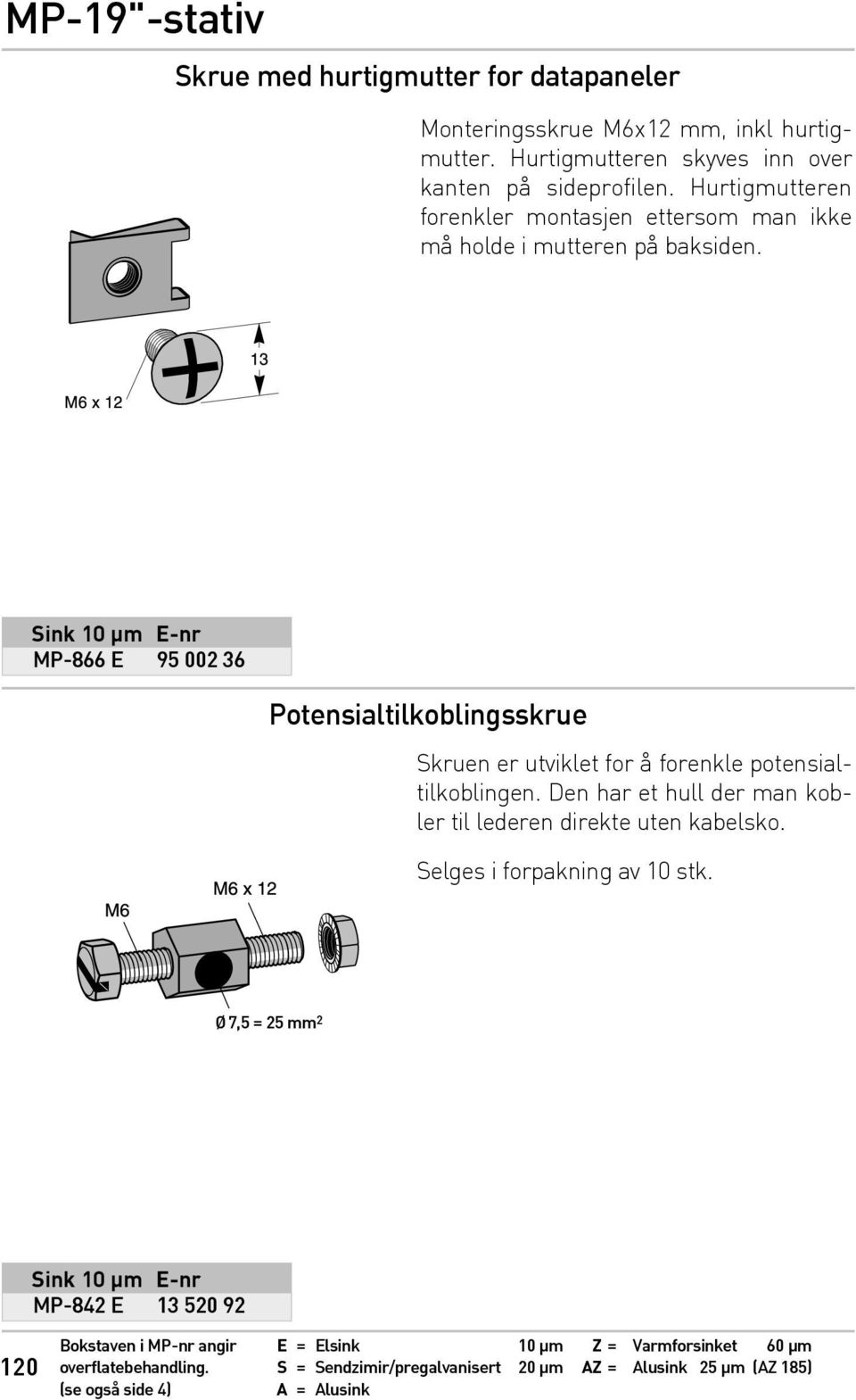 Sink 10 µm E-nr MP-866 E 95 002 36 Potensialtilkoblingsskrue Skruen er utviklet for å forenkle potensialtilkoblingen.