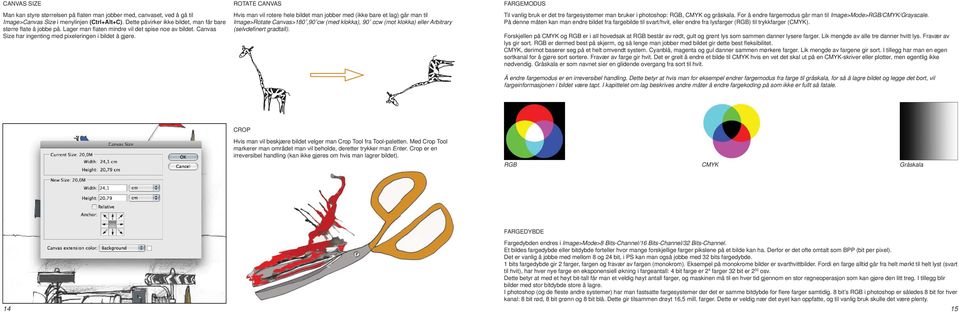 ROTATE CANVAS Hvis man vil rotere hele bildet man jobber med (ikke bare et lag) går man til Image>Rotate Canvas>180,90 cw (med klokka), 90 ccw (mot klokka) eller Arbitrary (selvdefi nert gradtall).