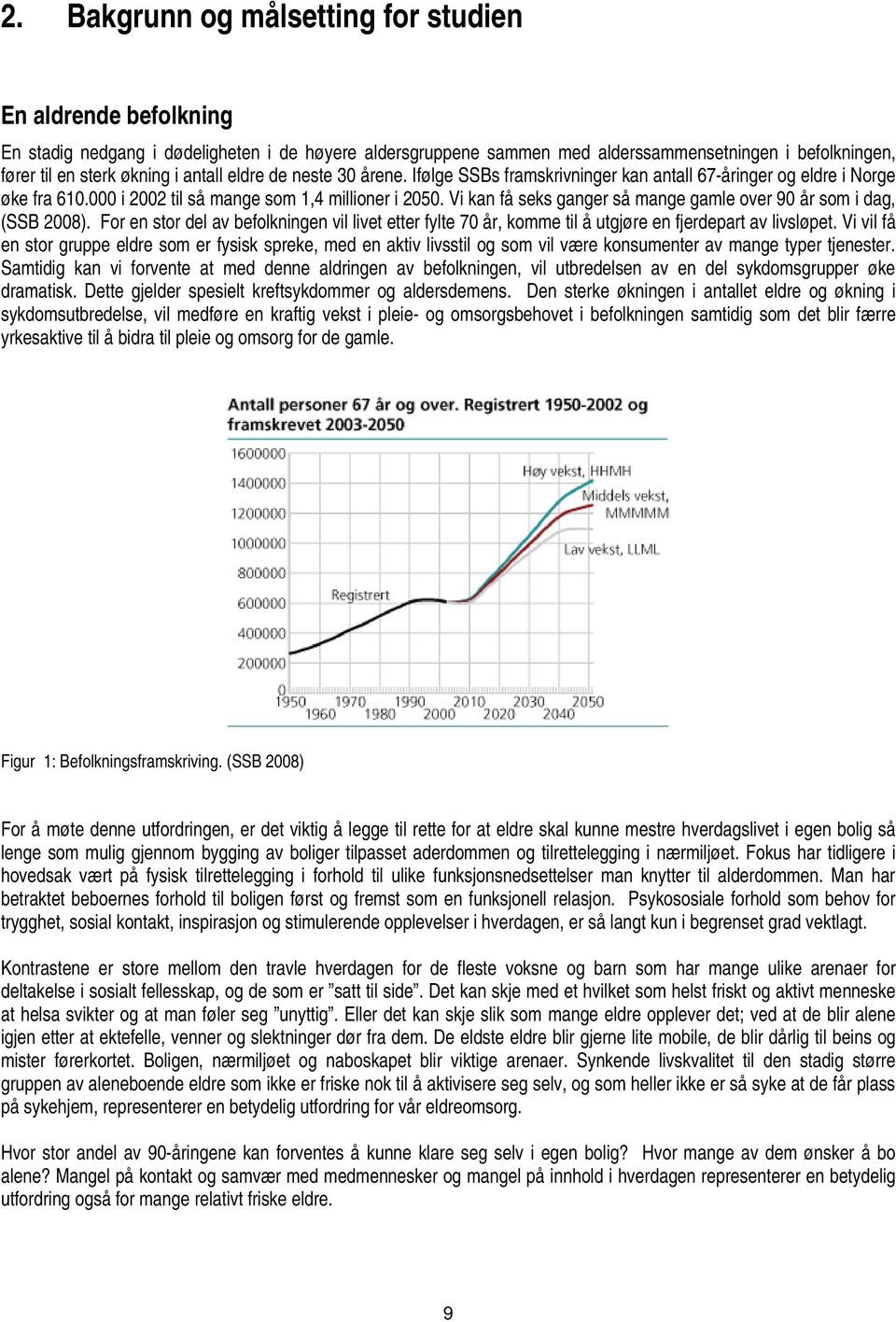 Vi kan få seks ganger så mange gamle over 90 år som i dag, (SSB 2008). For en stor del av befolkningen vil livet etter fylte 70 år, komme til å utgjøre en fjerdepart av livsløpet.