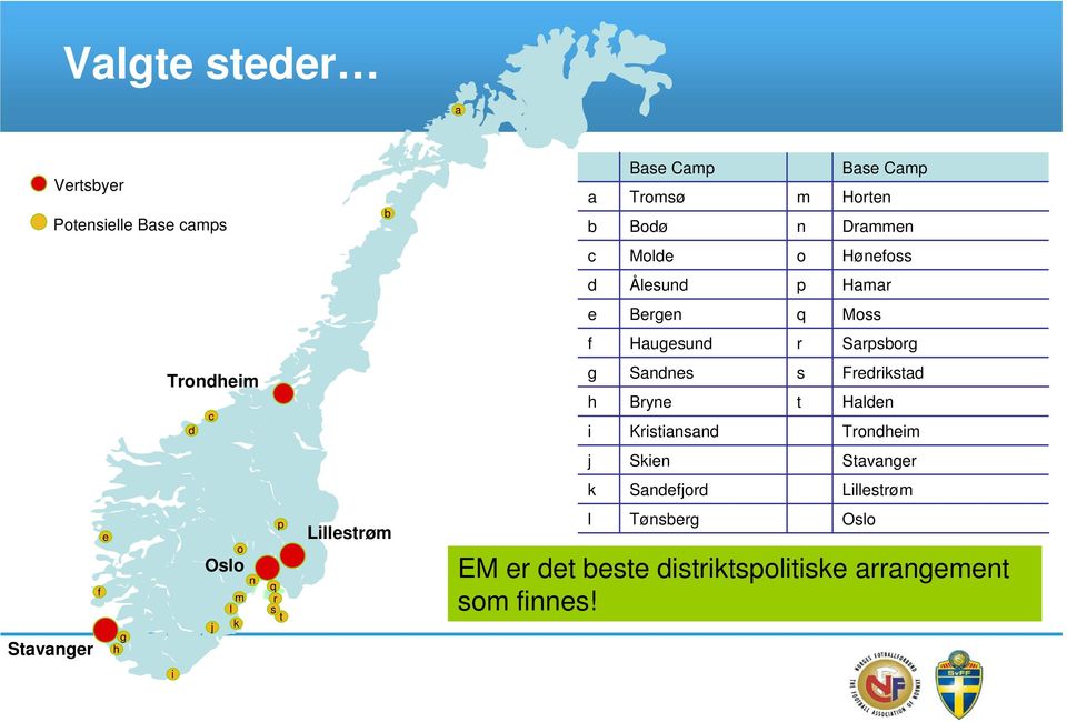 Kristiansand s t Fredrikstad Halden Trondheim j Skien Stavanger k Sandefjord Lillestrøm Stavanger e f g h o