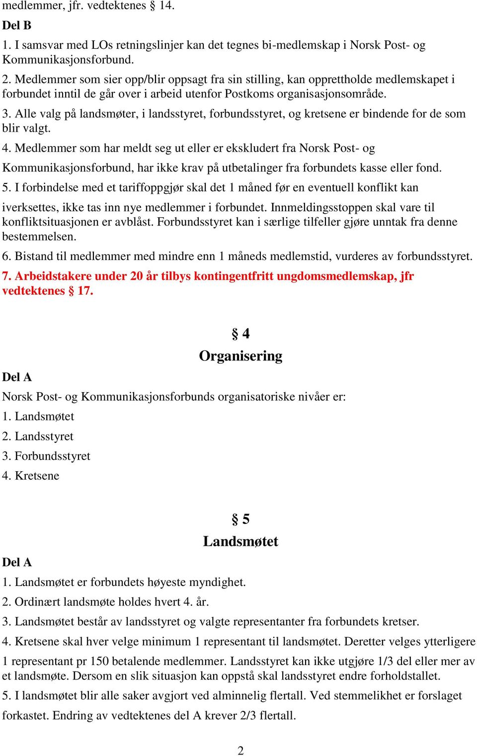 Alle valg på landsmøter, i landsstyret, forbundsstyret, og kretsene er bindende for de som blir valgt. 4.