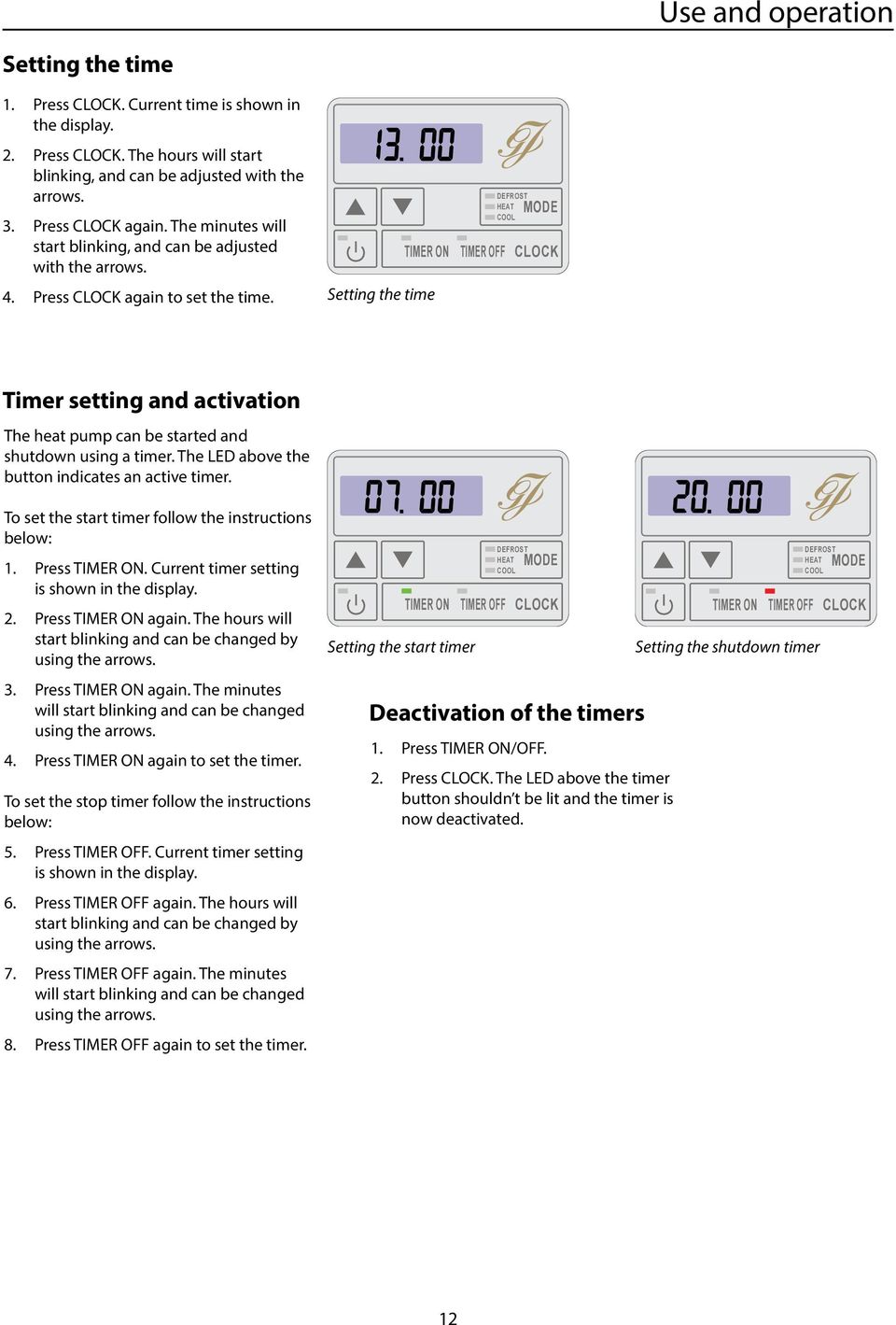 The ED above he buon indicaes an acive imer. To se he sar imer follow he insrucions below: 1. Press TIMER O. Curren imer seing is shown in he display. 2. Press TIMER O again.