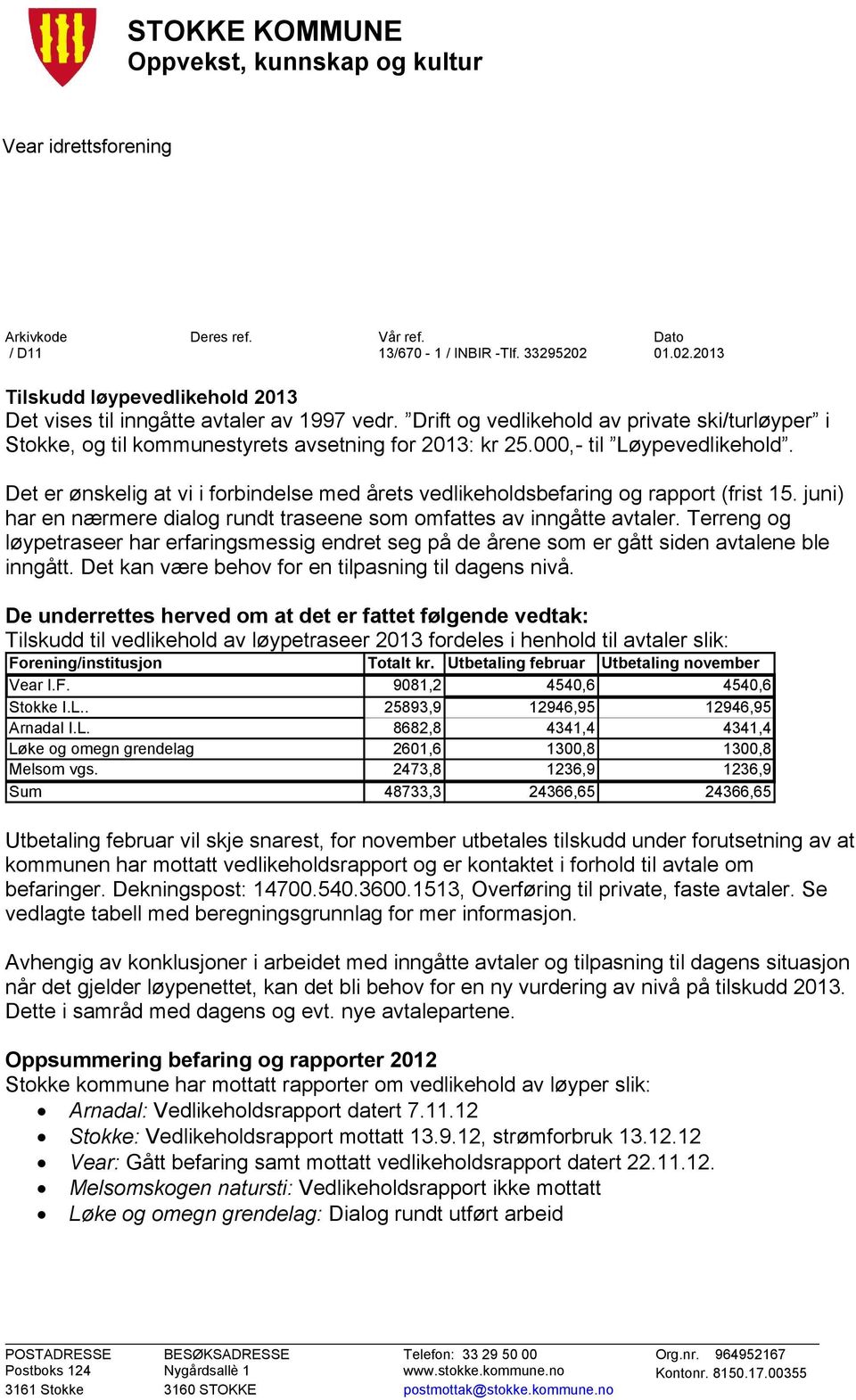 000,- til Løypevedlikehold. Det er ønskelig at vi i forbindelse med årets vedlikeholdsbefaring og rapport (frist 15. juni) har en nærmere dialog rundt traseene som omfattes av inngåtte avtaler.