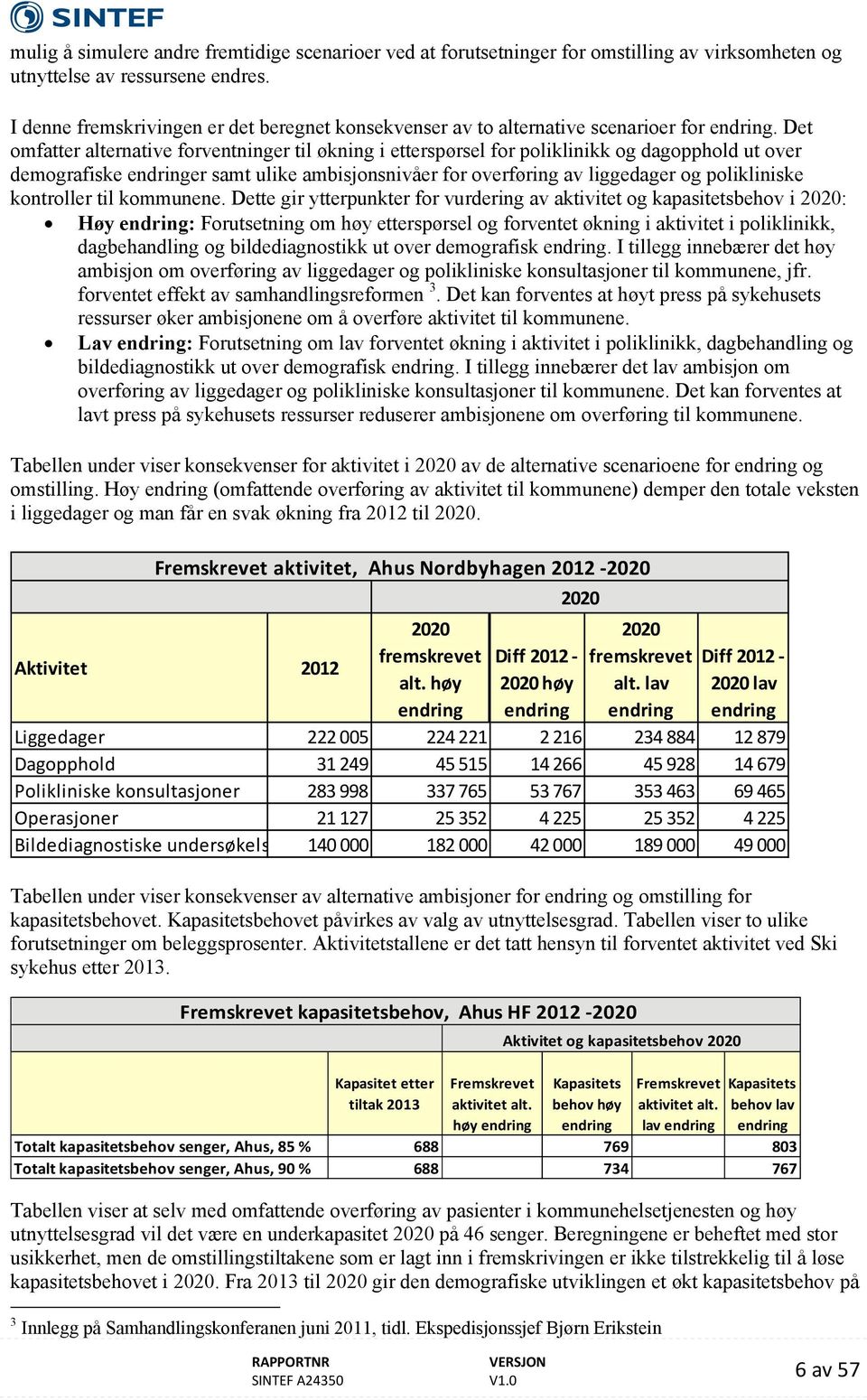 Det omfatter alternative forventninger til økning i etterspørsel for poliklinikk og dagopphold ut over demografiske endringer samt ulike ambisjonsnivåer for overføring av liggedager og polikliniske