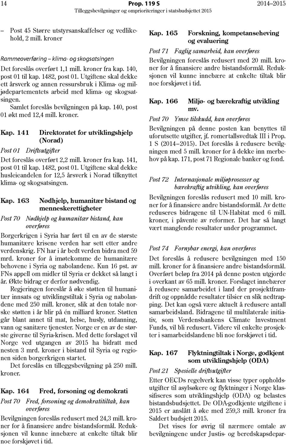 140, post 01 økt med 12,4 mill. kroner. Kap. 141 Direktoratet for utviklingshjelp (Norad) Post 01 Driftsutgifter Det foreslås overført 2,2 mill. kroner fra kap. 141, post 01 til kap. 1482, post 01.