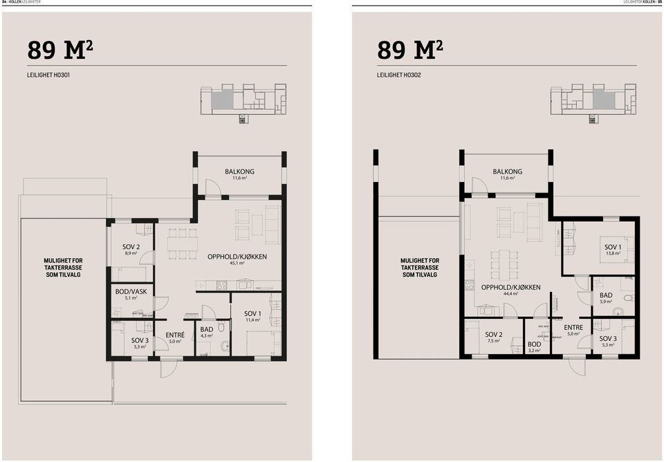 11,6 m 11,6 m Mulighet for takterrasse som tilvalg 8,9 m 11,6 m 45,1 m Mulighet for 11,6 m takterrasse som tilvalg 1 13,8 m 8,9 m VASK