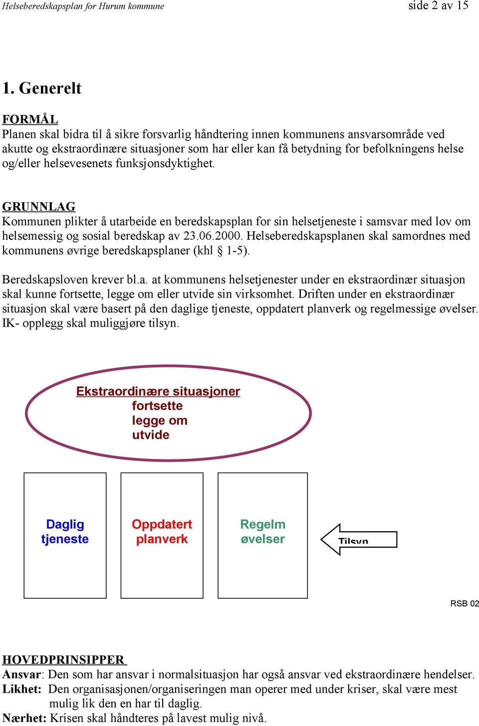 og/eller helsevesenets funksjonsdyktighet. GRUNNLAG Kommunen plikter å utarbeide en beredskapsplan for sin helsetjeneste i samsvar med lov om helsemessig og sosial beredskap av 23.06.2000.