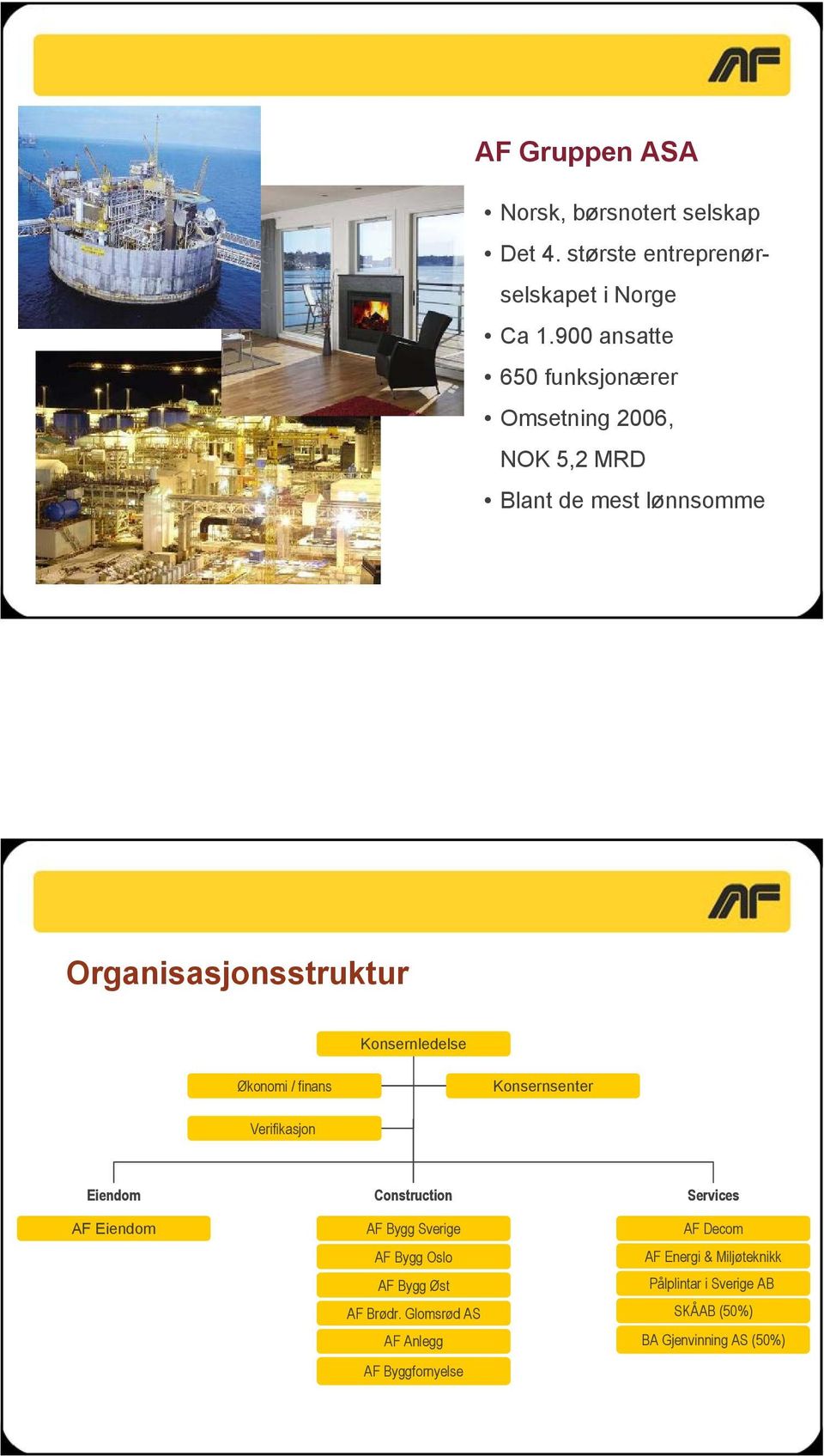 Økonomi / finans Konsernsenter Verifikasjon Eiendom AF Eiendom Construction AF Bygg Sverige AF Bygg Oslo AF Bygg Øst