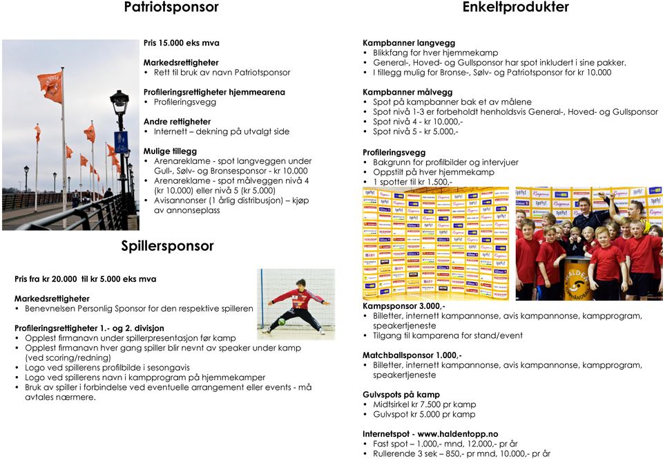 000) Avisannonser (1 årlig distribusjon) kjøp av annonseplass Kampbanner langvegg Blikkfang for hver hjemmekamp General-, Hoved- og Gullsponsor har spot inkludert i sine pakker.