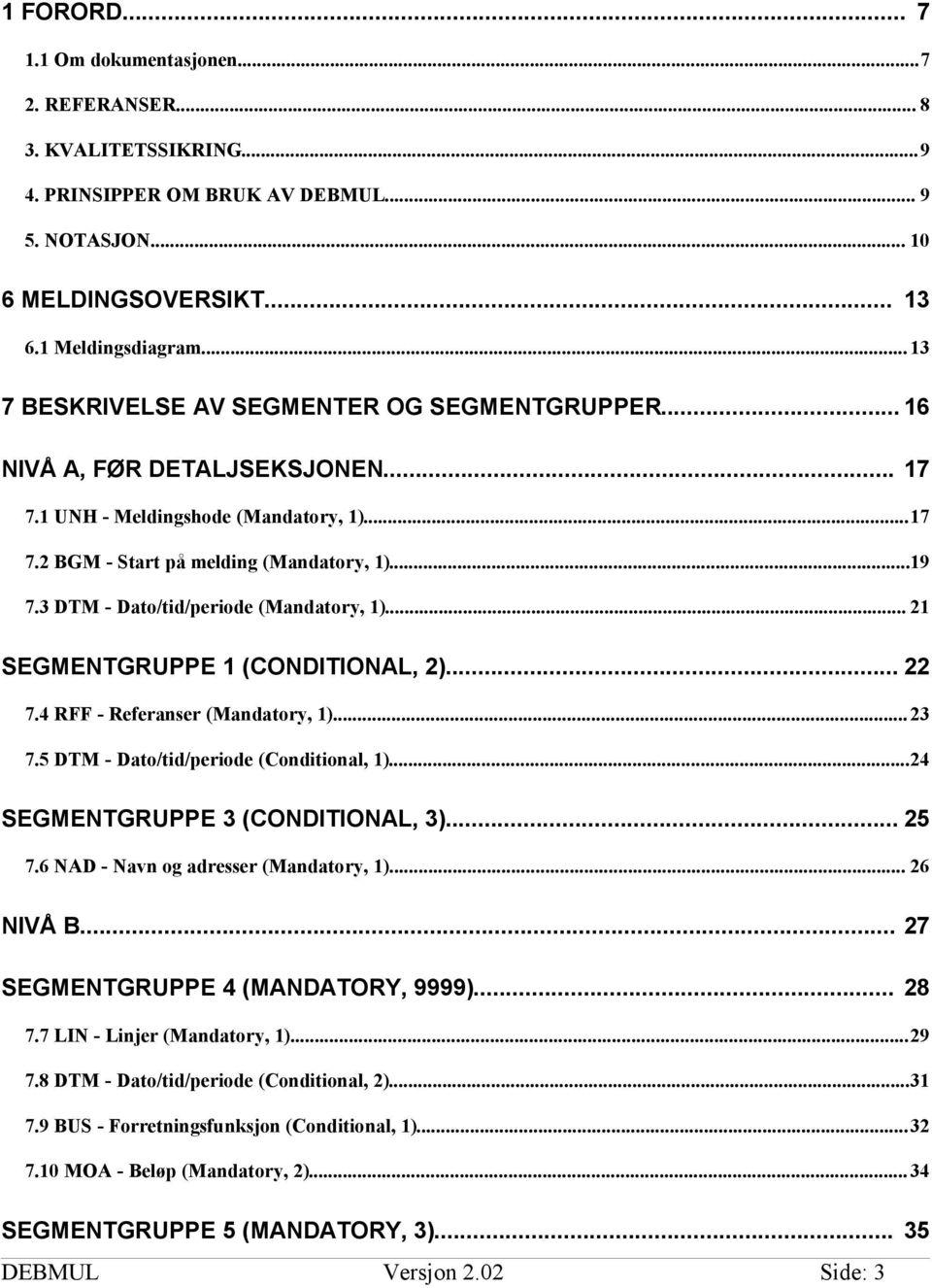 3 DTM - Dato/tid/periode (Mandatory, 1)... 21 SEGMENTGRUPPE 1 (CONDITIONAL, 2)... 22 7.4 RFF - Referanser (Mandatory, 1)... 23 7.5 DTM - Dato/tid/periode (Conditional, 1).