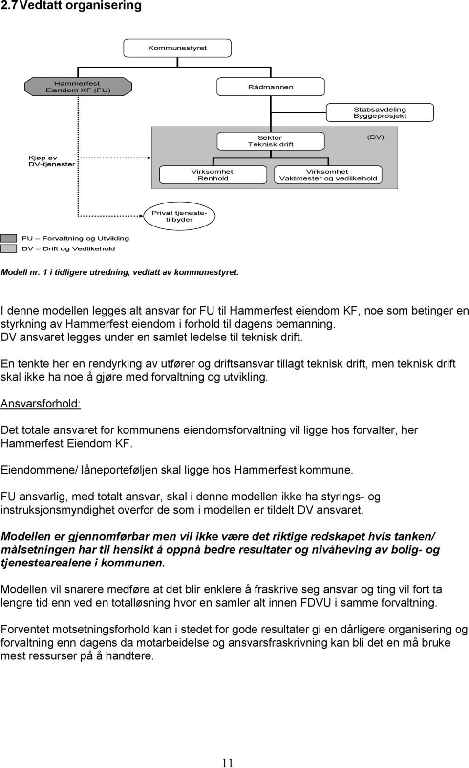 I denne modellen legges alt ansvar for FU til Hammerfest eiendom KF, noe som betinger en styrkning av Hammerfest eiendom i forhold til dagens bemanning.