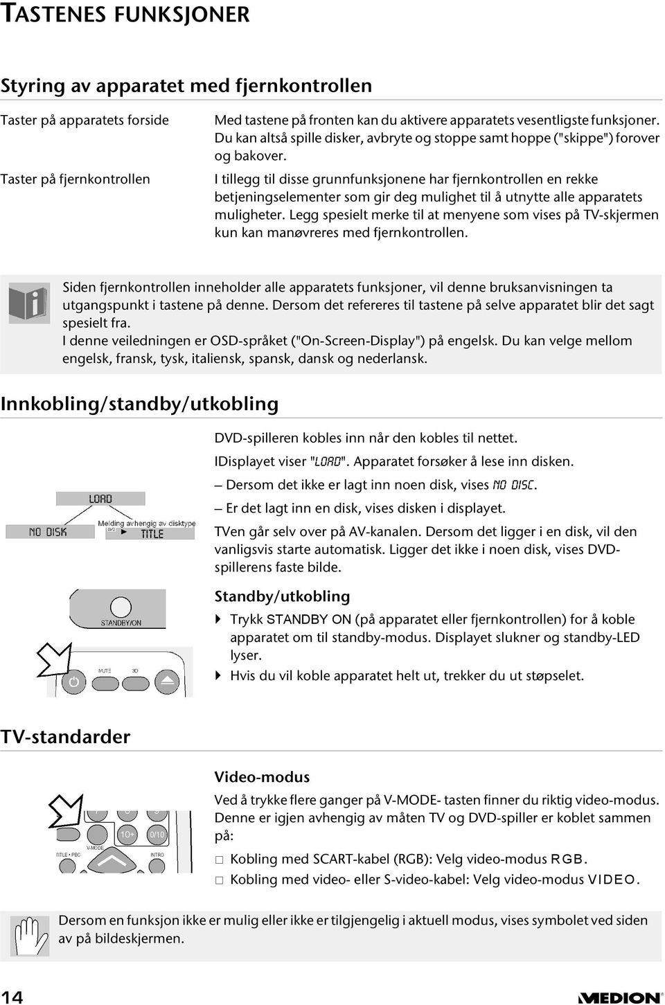 I tillegg til disse grunnfunksjonene har fjernkontrollen en rekke betjeningselementer som gir deg mulighet til å utnytte alle apparatets muligheter.