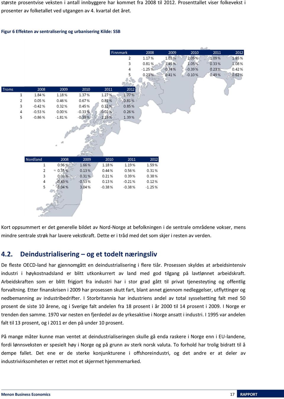 lavere vekstkraft. Dette er i tråd med det som skjer i resten av verden. 4.2. Deindustrialisering og et todelt næringsliv De fleste OECD-land har gjennomgått en deindustrialisering i flere tiår.