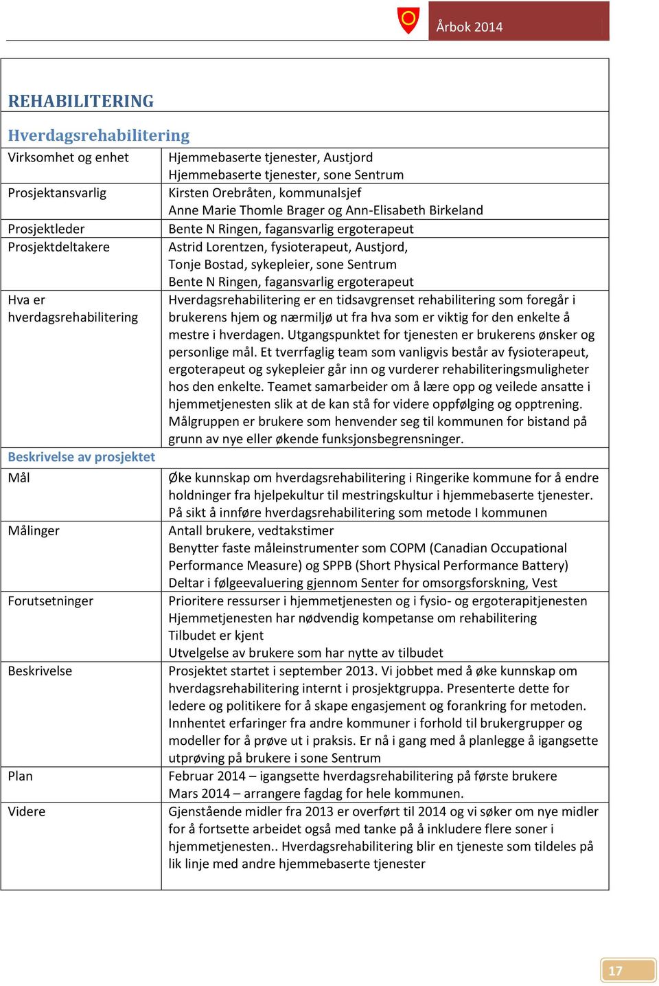 Ringen, fagansvarlig ergoterapeut Hva er Hverdagsrehabilitering er en tidsavgrenset rehabilitering som foregår i hverdagsrehabilitering brukerens hjem og nærmiljø ut fra hva som er viktig for den