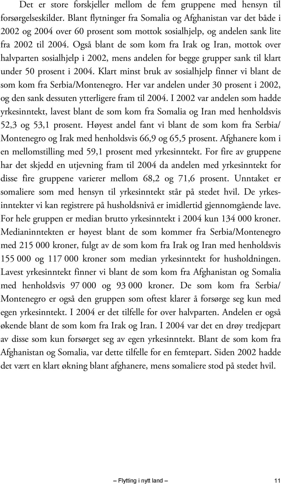 Også blant de som kom fra Irak og Iran, mottok over halvparten sosialhjelp i 2002, mens andelen for begge grupper sank til klart under 50 prosent i 2004.