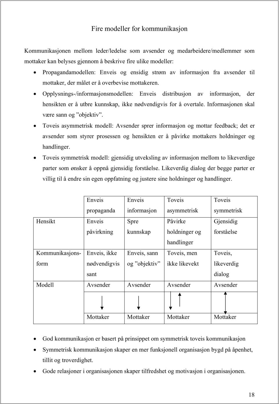 Opplysnings-/informasjonsmodellen: Enveis distribusjon av informasjon, der hensikten er å utbre kunnskap, ikke nødvendigvis for å overtale. Informasjonen skal være sann og objektiv.