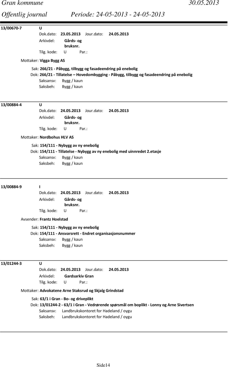 kaun Saksbeh: Bygg / kaun 13/00884 4 U Mottaker: Nordbohus HLV AS Sak: 154/111 Nybygg av ny enebolig Dok: 154/111 Tillatelse Nybygg av ny enebolig med uinnredet 2.