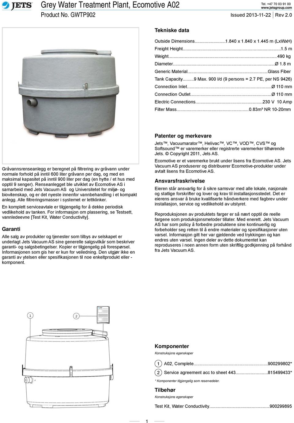 .. Ø 110 mm Electric Connections... 230 V 10 Amp Filter Mass... 0.