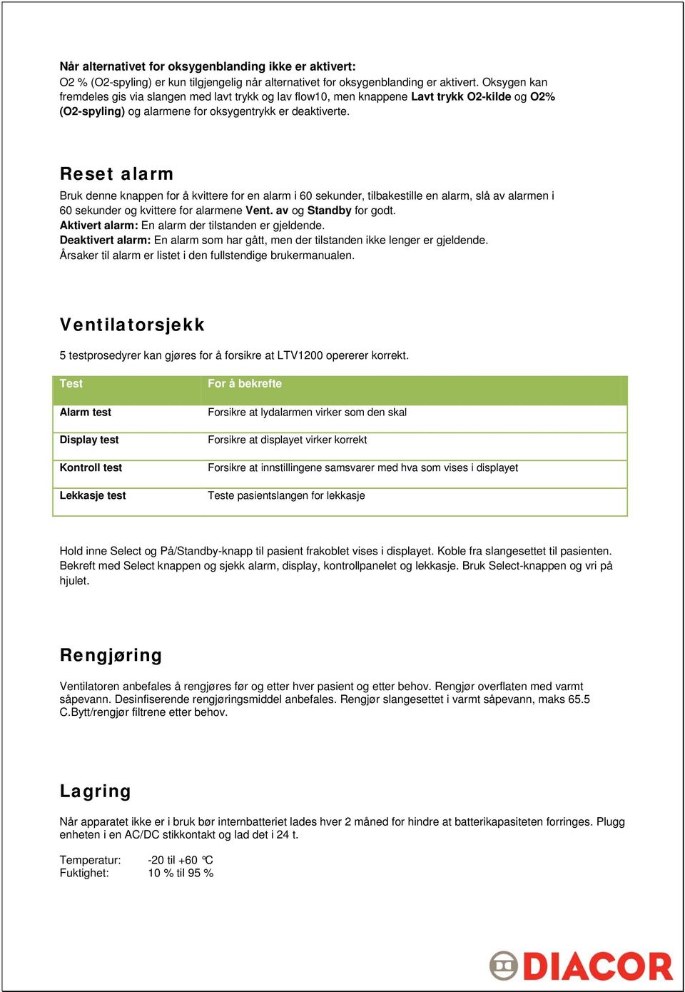 Reset alarm Bruk denne knappen for å kvittere for en alarm i 60 sekunder, tilbakestille en alarm, slå av alarmen i 60 sekunder og kvittere for alarmene Vent. av og Standby for godt.