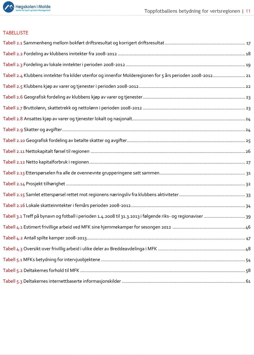 5 Klubbens kjøp av varer og tjenester i perioden 2008-2012... 22 Tabell 2.6 Geografisk fordeling av klubbens kjøp av varer og tjenester... 23 Tabell 2.