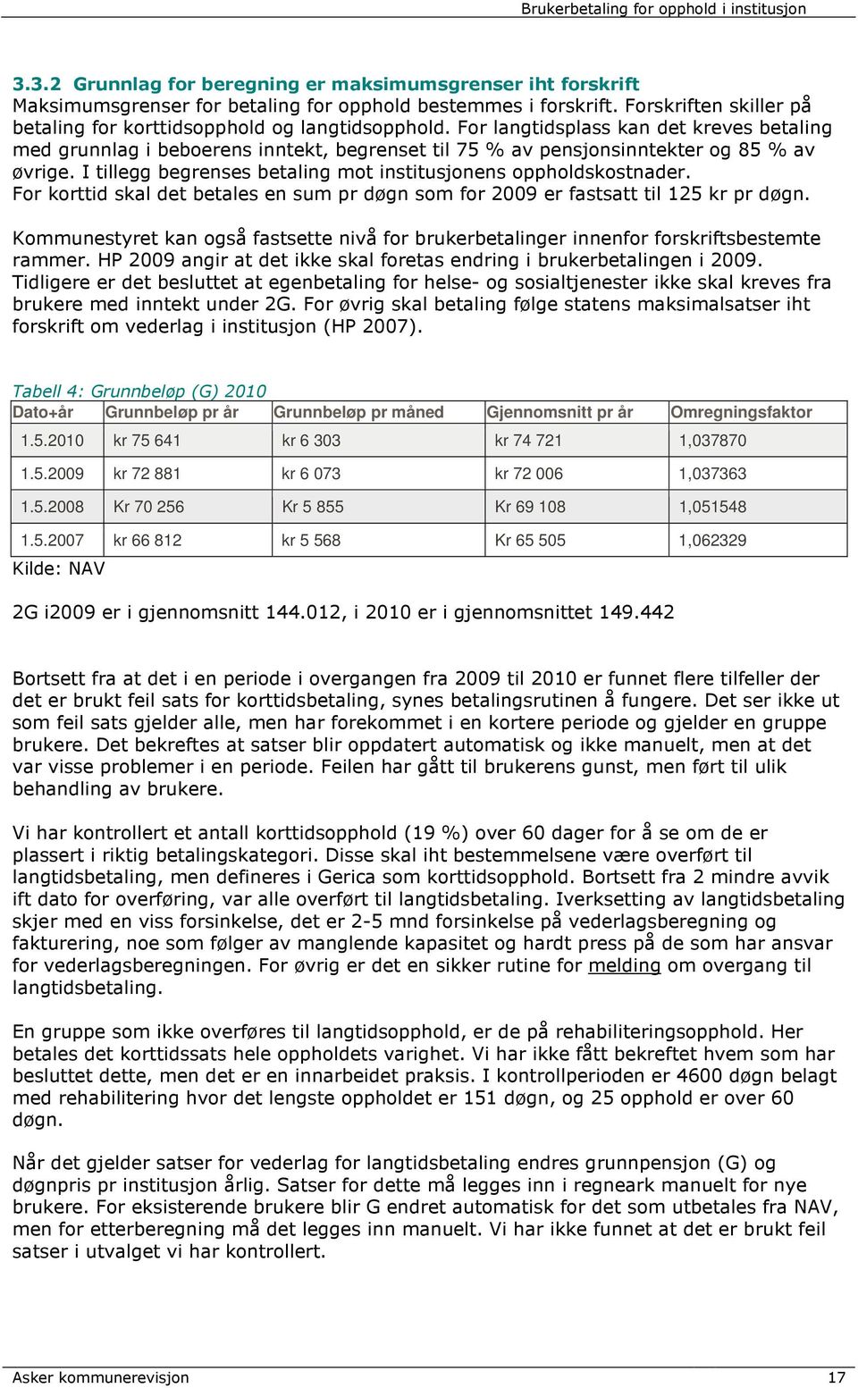 I tillegg begrenses betaling mot institusjonens oppholdskostnader. For korttid skal det betales en sum pr døgn som for 2009 er fastsatt til 125 kr pr døgn.