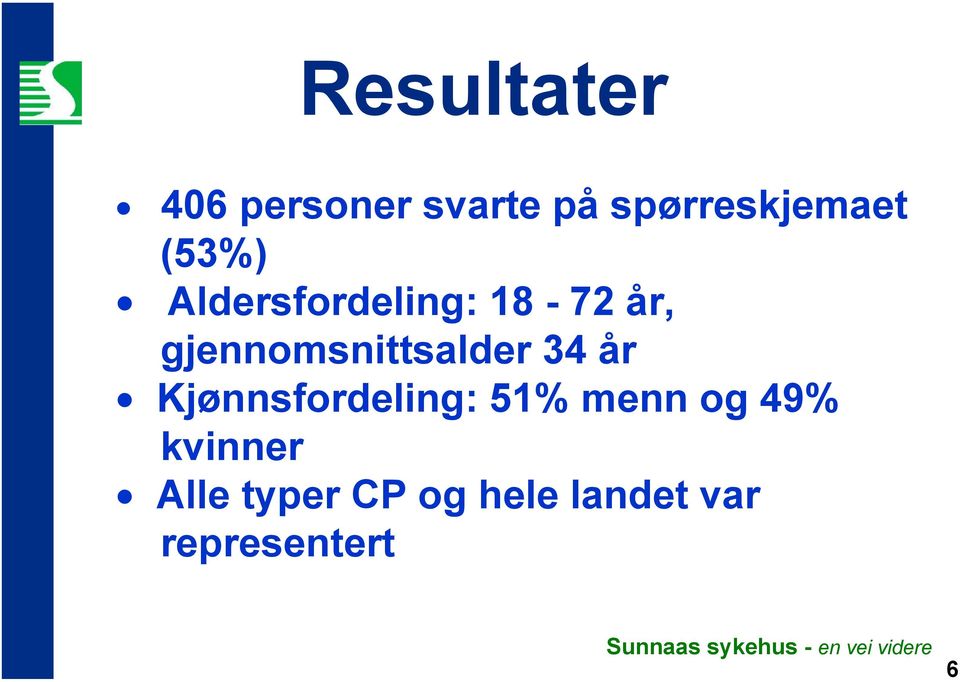 gjennomsnittsalder 34 år Kjønnsfordeling: 51%