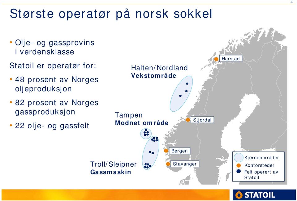 22 olje- og gassfelt Halten/Nordland Vekstområde Tampen Modnet område Stjørdal Harstad