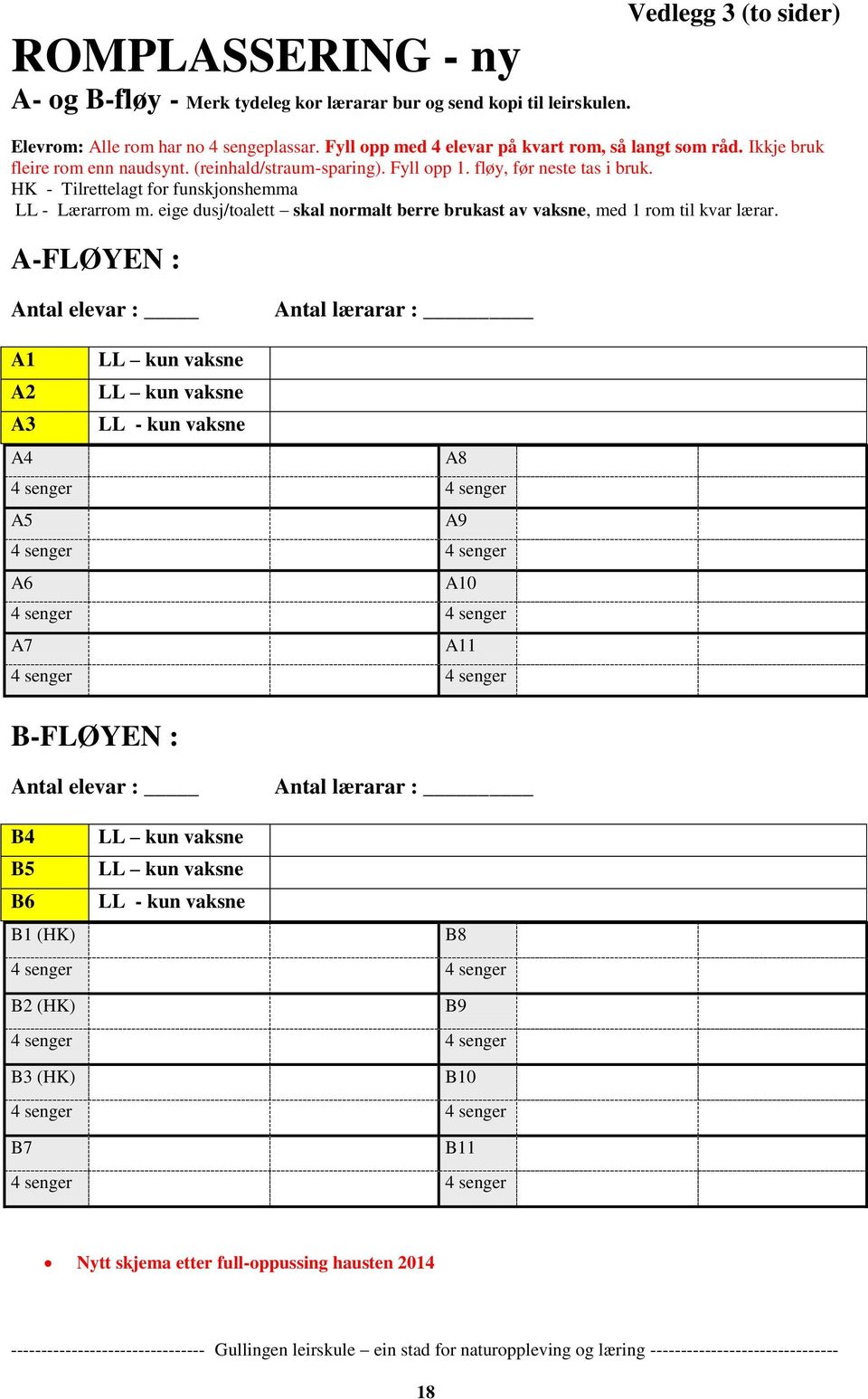 HK - Tilrettelagt for funskjonshemma LL - Lærarrom m. eige dusj/toalett skal normalt berre brukast av vaksne, med 1 rom til kvar lærar.