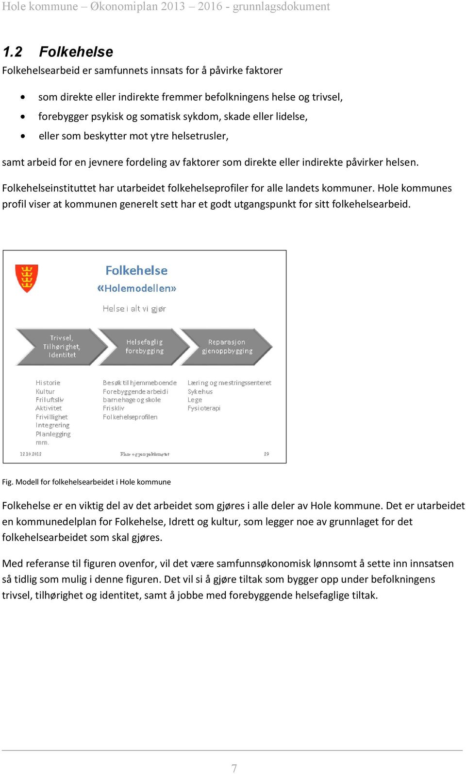 Folkehelseinstituttet har utarbeidet folkehelseprofiler for alle landets kommuner. Hole kommunes profil viser at kommunen generelt sett har et godt utgangspunkt for sitt folkehelsearbeid. Fig.