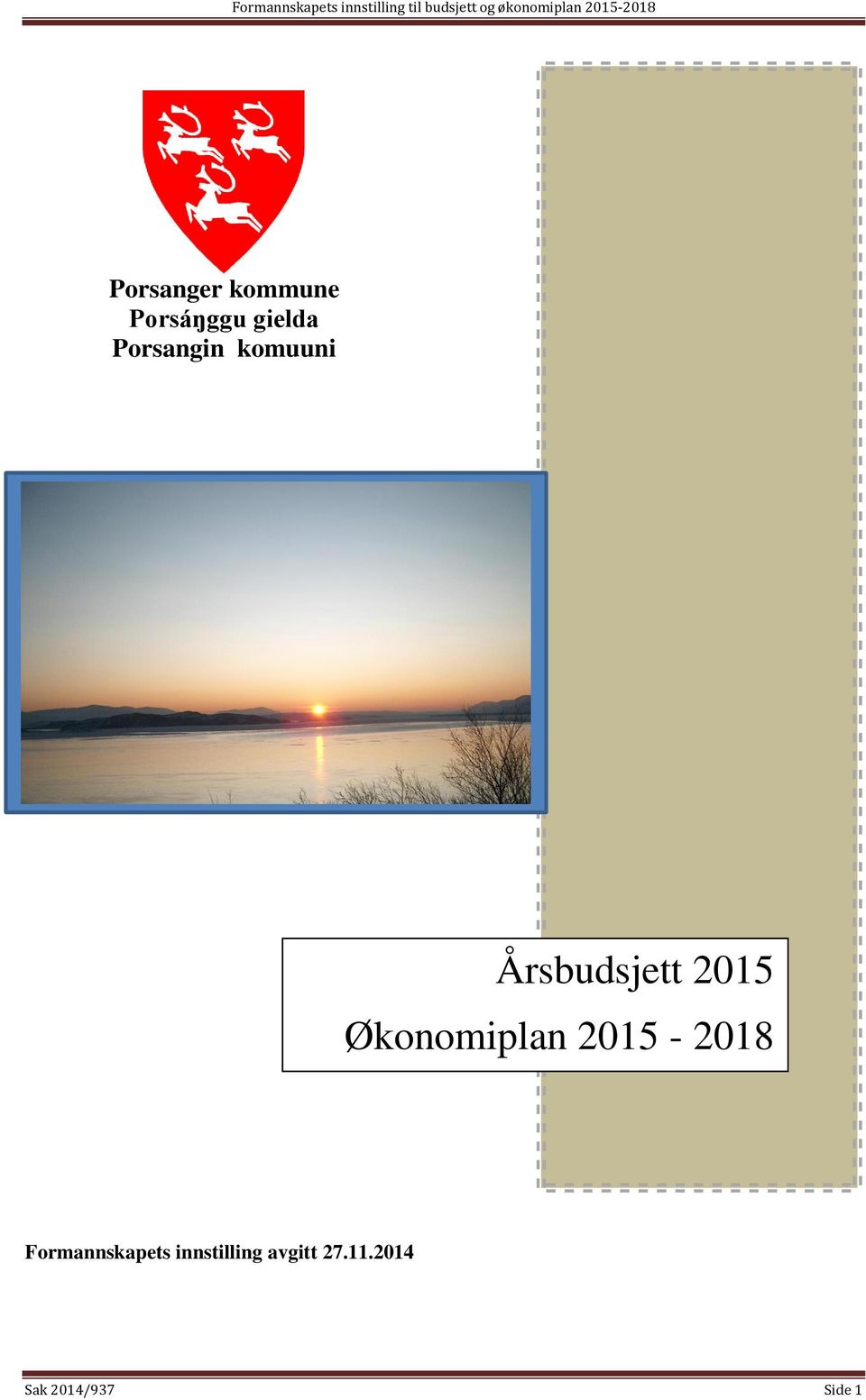 Økonomiplan 2015-2018 Formannskapets