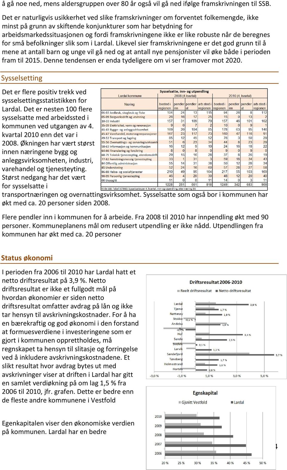 framskrivningene ikke er like robuste når de beregnes for små befolkninger slik som i Lardal.