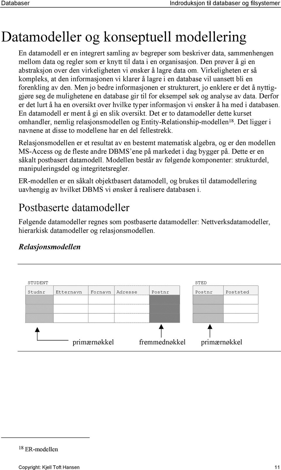 Virkeligheten er så kompleks, at den informasjonen vi klarer å lagre i en database vil uansett bli en forenkling av den.