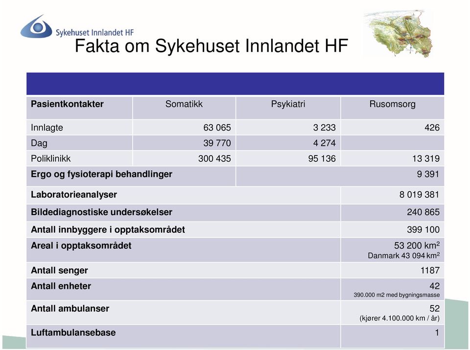 undersøkelser 240 865 Antall innbyggere i opptaksområdet 399 100 Areal i opptaksområdet 53 200 km 2 Danmark 43 094 km 2