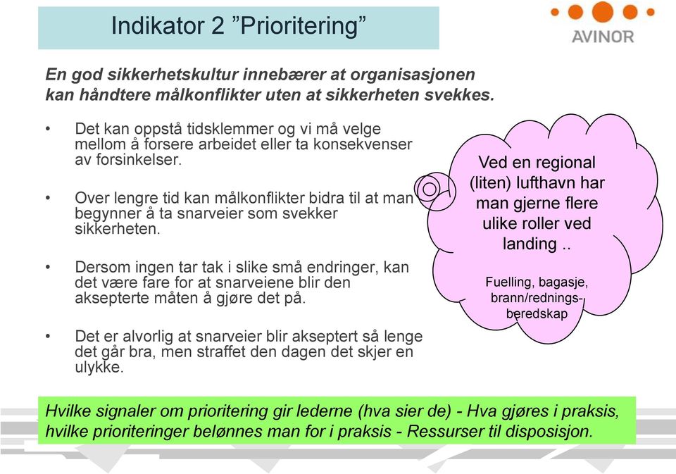 Over lengre tid kan målkonflikter bidra til at man begynner å ta snarveier som svekker sikkerheten.