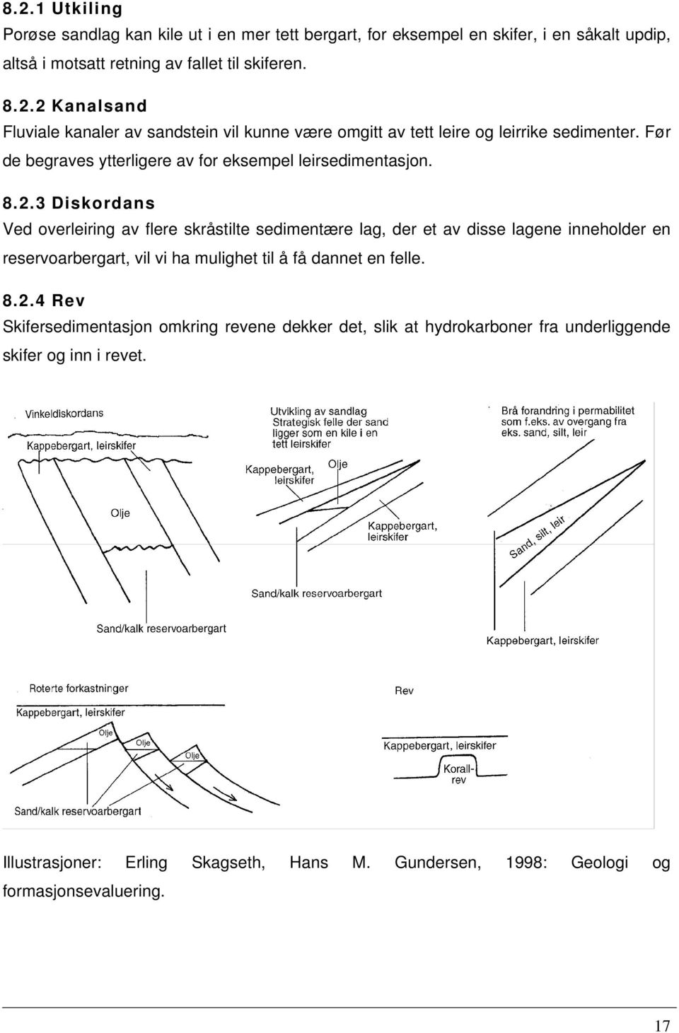 3 Diskordans Ved overleiring av flere skråstilte sedimentære lag, der et av disse lagene inneholder en reservoarbergart, vil vi ha mulighet til å få dannet en felle. 8.2.