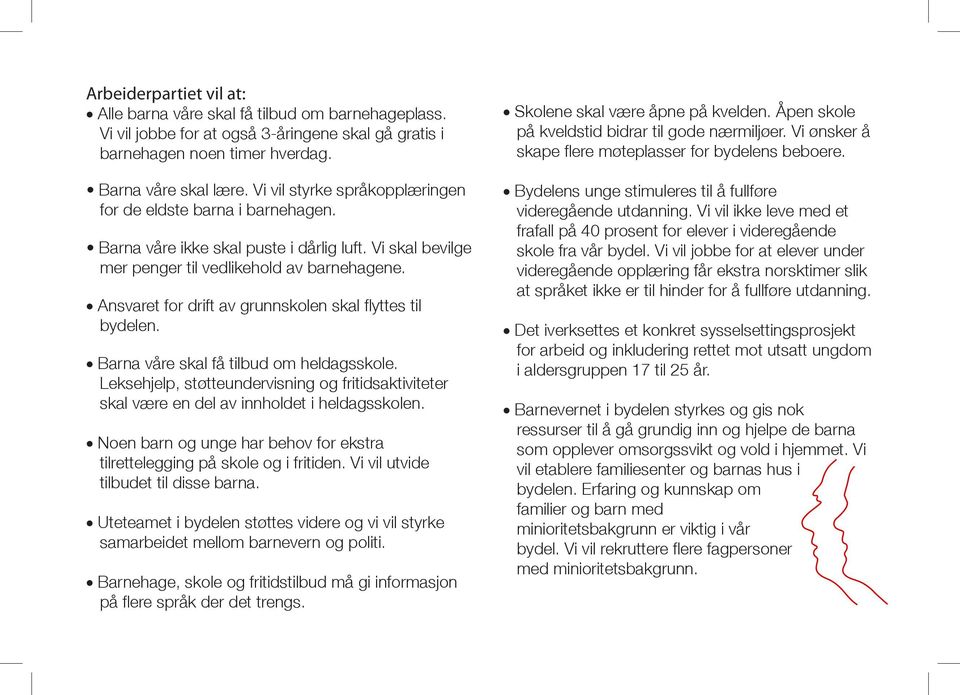 Ansvaret for drift av grunnskolen skal flyttes til bydelen. Barna våre skal få tilbud om heldagsskole.