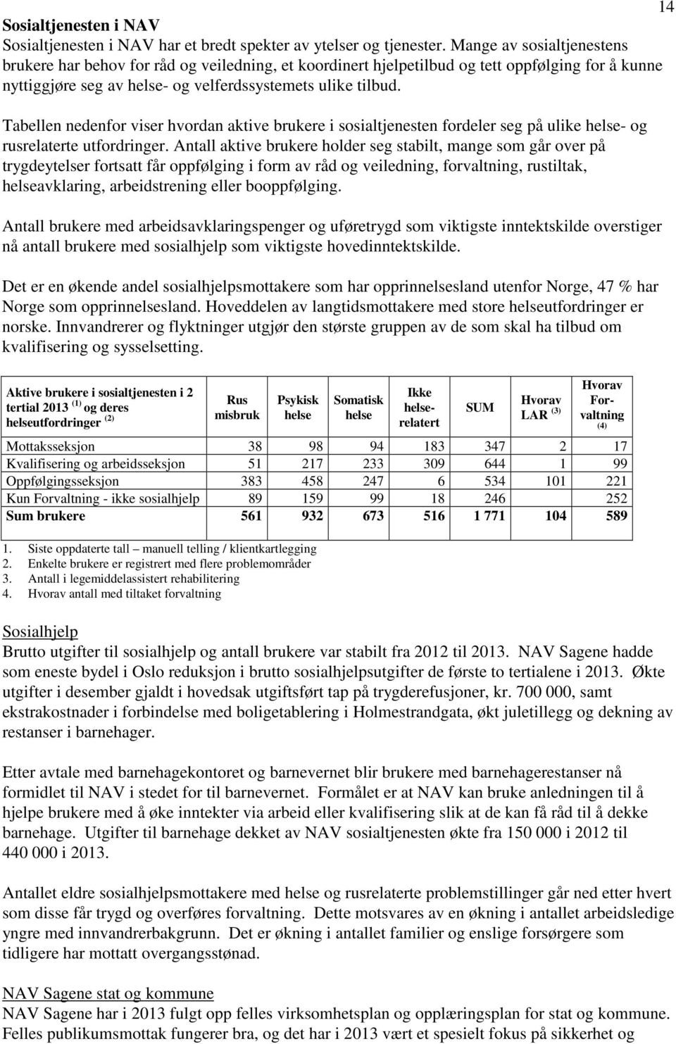 Tabellen nedenfor viser hvordan aktive brukere i sosialtjenesten fordeler seg på ulike helse- og rusrelaterte utfordringer.