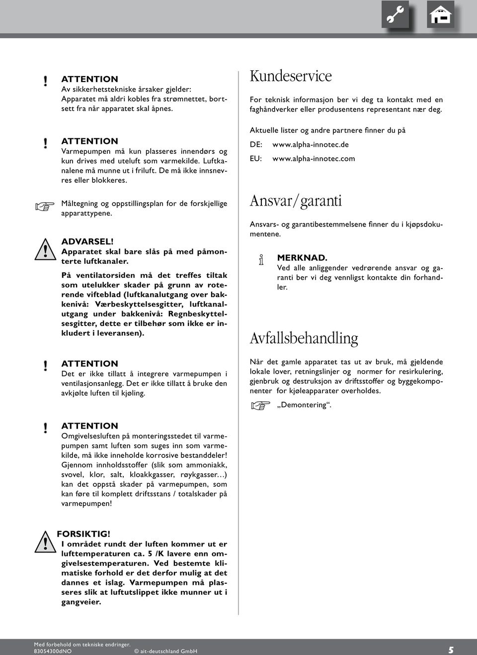 Måltegning og oppstillingsplan for de forskjellige apparattypene. ADVARSEL! Apparatet skal bare slås på med påmonterte luftkanaler.