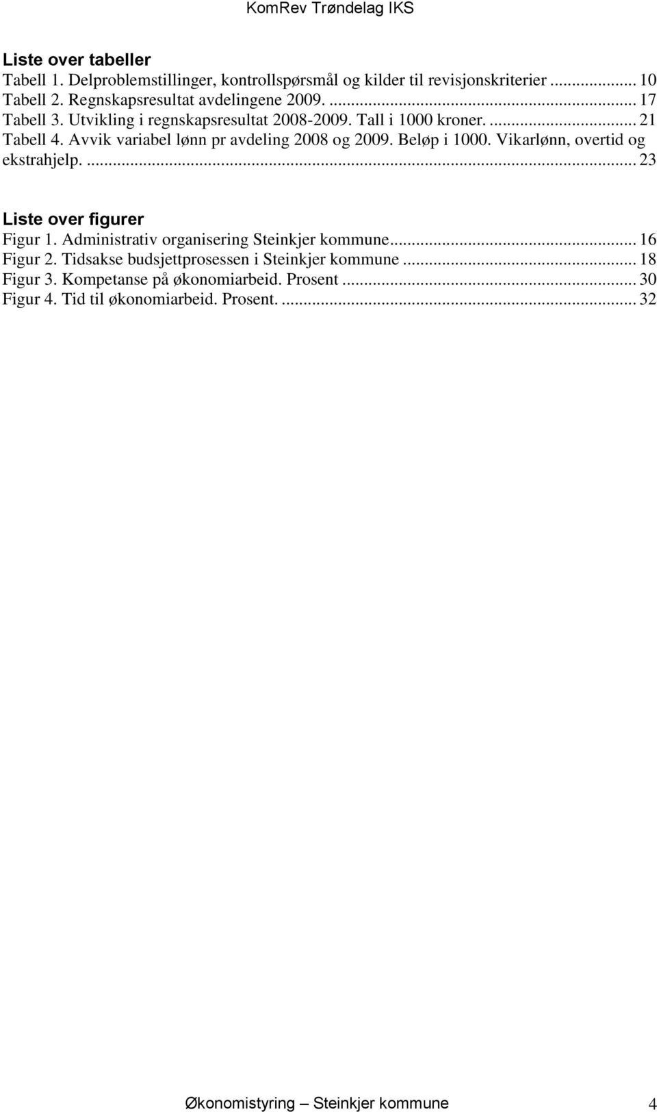 Vikarlønn, overtid og ekstrahjelp.... 23 Liste over figurer Figur 1. Administrativ organisering Steinkjer kommune... 16 Figur 2.