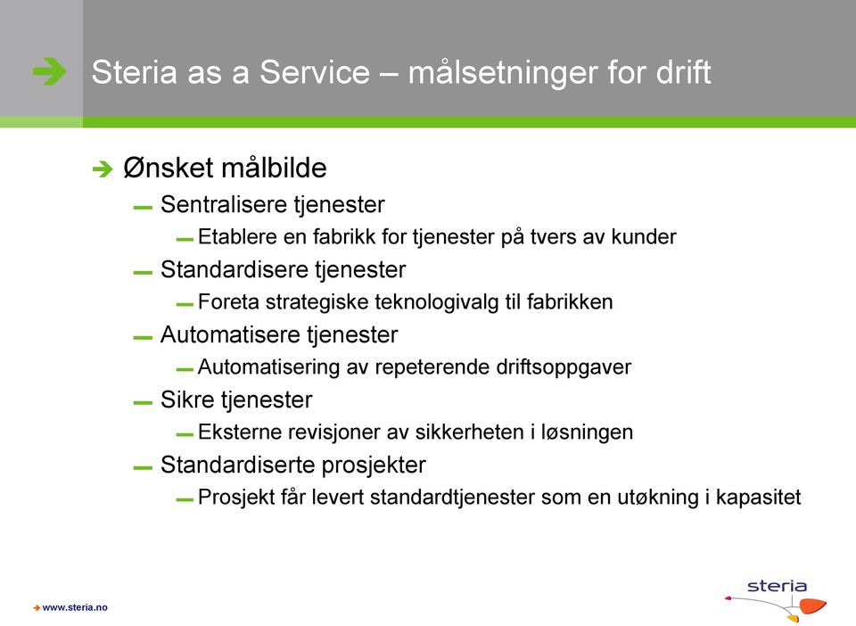 Automatisere tjenester Automatisering av repeterende driftsoppgaver Sikre tjenester Eksterne revisjoner av