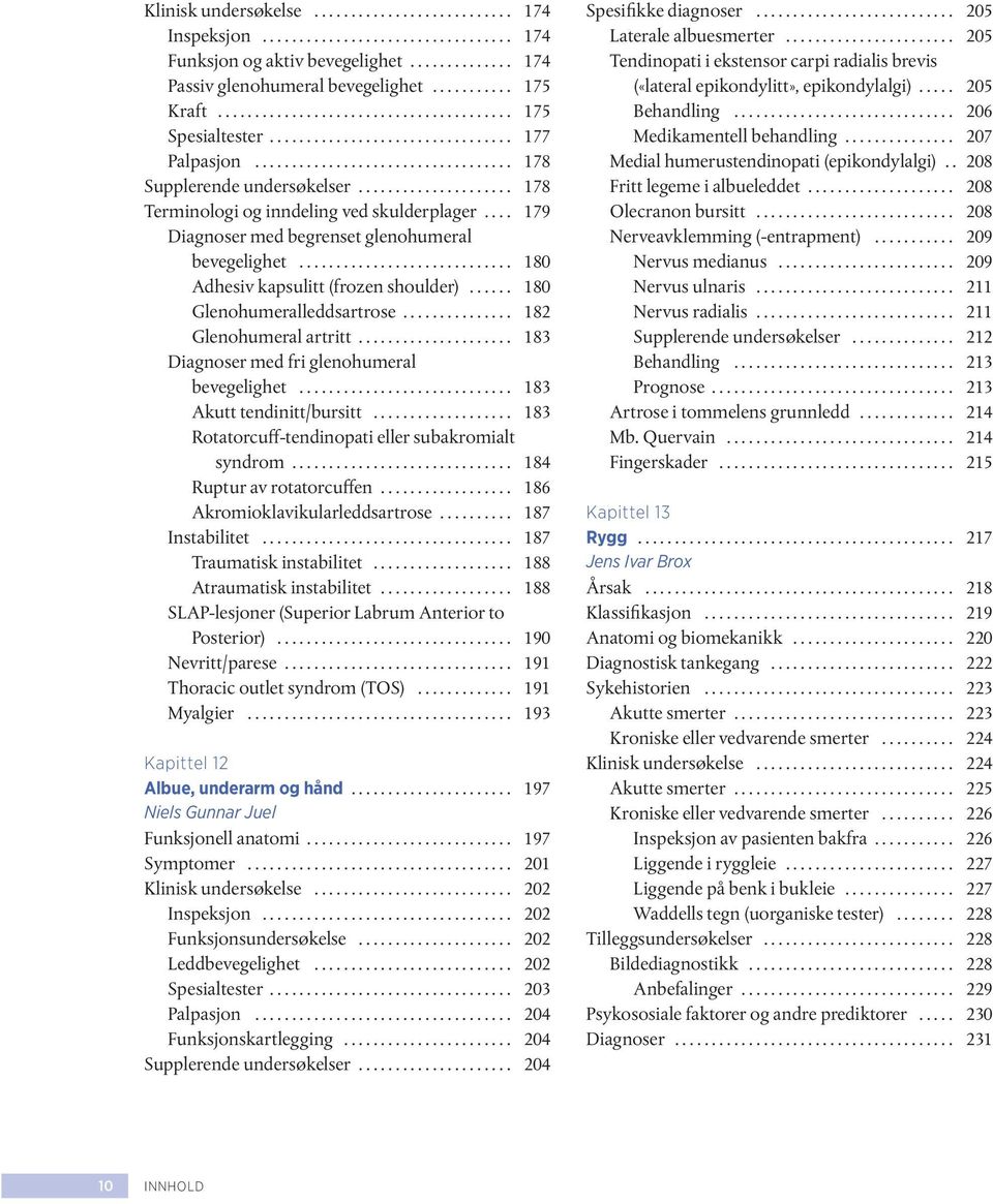 .. 182 Glenohumeral artritt... 183 Diagnoser med fri glenohumeral bevegelighet... 183 Akutt tendinitt/bursitt... 183 Rotatorcuff-tendinopati eller subakromialt syndrom... 184 Ruptur av rotatorcuffen.